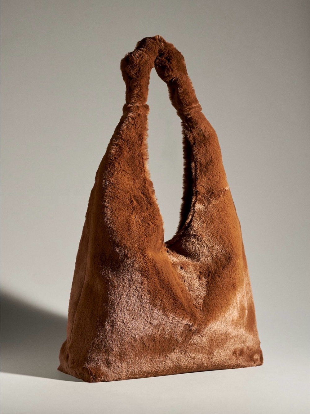 NWT Anthropologie Love Knot Slouchy Bag Large Hobo Tote Faux Fur Brown - Picture 2 of 8